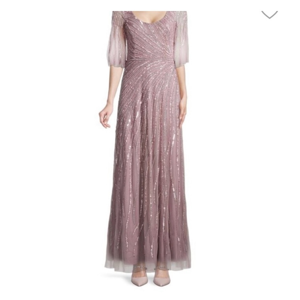 Aidan Mattox Shimmering Mauve Sleeve Gown